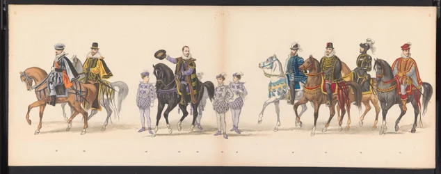 Maskerade av Leiden-studentene, 1875 (plate 5) Maskerade holdt av medlemmene av Leiden studentkorps den 15. juni 1875 for å feire 300-årsjubileet for Leidsche Hoogeschool, avbildet Leidsche Hoogeschool, avbildet i