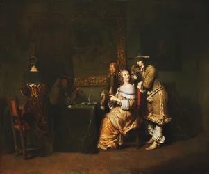 Elegante selskapsspillekort i et interiør, ca. 1650-tallet