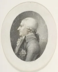 Portrett av A.P. Bernstorff, greve, statsminister (1735-1797). Bystebilde. Profil til venstre