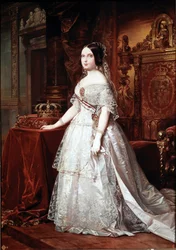 Portrett av dronningen av Spania Isabelle de Bourbon (Isabel de Borbon) II (1830-1904) Maleri av tyske Hernandez Amores (1823-1894)