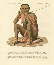 En bushman fra Sør-Afrika (farget gravering)
