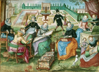 Add.1 7025 fol.50 Ladies seated at their embroidery, from the 