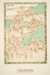 "Anmut der Tiere" etter et tresnitt av Hokusai, fra Styl, pub.1922 (pochoir-trykk)