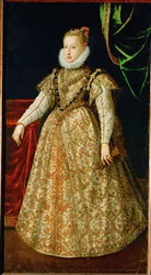 Anna Katharina Gonzaga, andre kone til erkehertug Ferdinand II av Tyrol, i brudekjolen sin (olje på lerret)