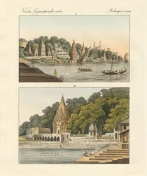 Benares og dens pagoder (farget gravering)