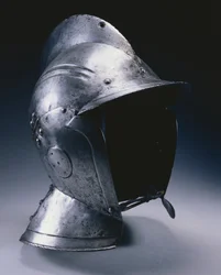 Burgonet med hengslede kinnstykker, c.1540 (stål med hakestropp i skinn)