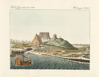 Cape Town på Kapp det gode håp (farget gravering)