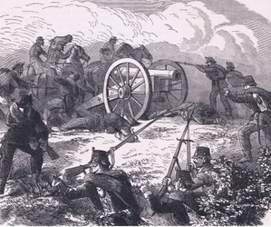 Fangst av en feltpistol, Cassells historie om krigen mellom Frankrike og Tyskland utgitt av Cassell and Company Limited, ca. 1890 (litho)
