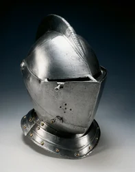 Lukk hjelm for feltet, c.1550-70 (stål, jern, lær og messing)