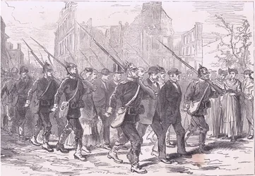 Konvoi av fanger, Cassells historie om krigen mellom Frankrike og Tyskland utgitt av Cassell and Company Limited, ca. 1890 (litho)