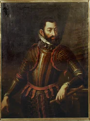 Grev Adolf Schwarzenberg som gjenerobret festningen Gyoer i Ungarn fra tyrkerne i 1594 …