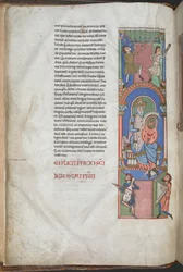 David som harpist i forordet til Salmene, #39;Worms Bible#39;, Harley 2804 f.3v, 2.-3. kvartal 1100-tallet (blekk og farge på pergament)