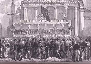 Registrering av frivillige for forsvaret av Paris, Cassells History of the War between France and Germany utgitt av Cassell and Company Limited, ca. 1890 (litho)
