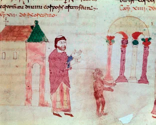 Eksorcisme: en munk som skyver en demon fra en kirke til et hedensk tempel