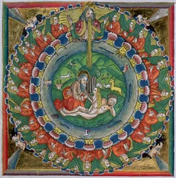 Faksimilekopi av 1. Mosebok 2:22 Gud skapte Eva, fra Nürnbergbibelen (Biblia Sacra Germanaica)
