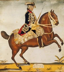 Frederic II den store (1712-1786) Konge av Preussen (akvarell og bladgull)