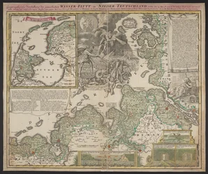 Geografisk presentasjon av den elendige vannflommen i Nedre Tyskland, som fant sted 25. desember 1717, ca. 1718 (trykk)