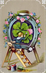 Tysk postkort som viser lykkebringer, sendt fra Ungarn 21. mai 1911