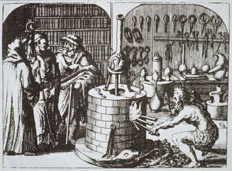 Hermetiske filosofer og en alkymist, fra Museum Hermeticum av Michael Majer (1625) illustrert i en magisk historie publisert sent på 1800-tallet