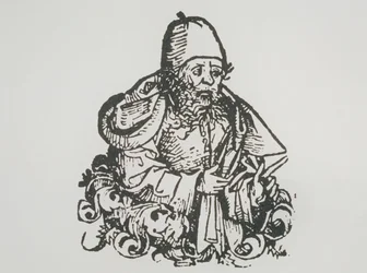 Ideell portrett av Guido Bonatti, kopi av en illustrasjon fra Liber Chronicarum av Hartmann Schedel, 1493, brukt i A History of Magic sent på 1800-tallet