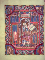 Opplyst portrettside av St. John, ca. 10-1100-tallet (blekk og gull på vellum)