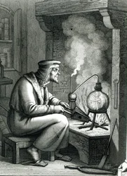 Illustrasjon fra Goethes Faust som viser Mephistopheles som skaper en homunculus, 1854
