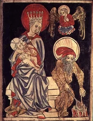 Inv. 1930-69.f.637 Hellig familie hviler på flukten til Egypt, ca. 1410 (treblokk)