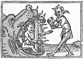 La bouche de l'enfer - Jacobus de Teramo - The Devil Belial before the Gates of Hell, fra Das Buch Belial, utgitt i Augsburg