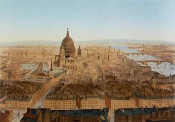 London: et fugleperspektiv av St. Pauls og Themsen, pub. av Carl Martin