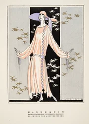 «Mannequin», reklame for kjole av Johanna Marbach, fra Styl, utgitt i 1922 (pochoir-trykk)
