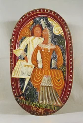 Marsipanboks som viser en mann og kvinne, ca. 1660 (malt tre)