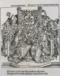 Møte mellom pave Pius II og Frederik III, keiser av Tyskland (gravering)