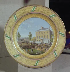 Meissen tallerken, dekorert med en scene av Apsley House, ca. 1818 (porselen)