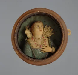 Miniatyrportrett, ca. 1600 (voks, glass og tre)
