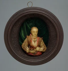 Miniatyrportrett, ca. 1600 (glass, silke og tre)