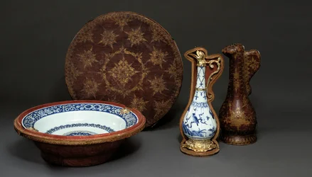 Montert kinesisk ær og fat i originale kasser, Augsburg, ca. 1655-60
