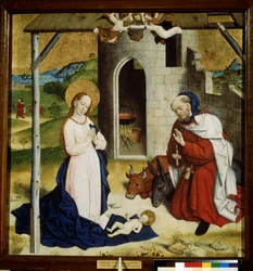 ""Nativite"" (The Adoration of the Christ Child) Distemper fra den tyske skolen. 1470-1480 Pushkin-museet, Moskva