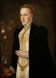 Philippine Welser (kone til Ferdinand II av Tyrol eller Habsburg) - Portrett av Philippine Welser (1527-1580), av sørtysk mester (1500-tallet). Olje på lerret, ca 1557. Kunsthistorisk museum, Wien