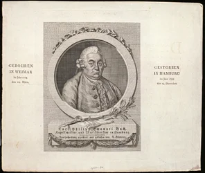 Portrett av Carl Philipp Emanuel Bach (1714-88) gravert av C. D. Krohn, 1788