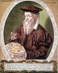 Portrett av Gerhard Kremer dit Gerardus Mercator (1512-1594). Falsk tittel på den første utgaven av Atlas.