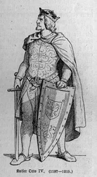 Portrett av Otto av Brunswick (1174/1182-1218), tysk romersk keiser og konge av Italia. Gravering i "" Kaiser, Konig und Papft"" av Richard Roth