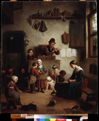 ""Klassescene på en skole"" (på skolen) Tysk skolemaleri Det regionale Deineka kunstgalleri fra det tidlige 1800-tallet, Kursk Russland