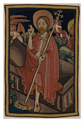Billedteppefragment som viser Kristi oppstandelse, fra Nürnberg, ca. 1440 (ull og lin)