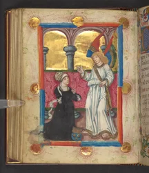Skytsengelen, Add. MS 24153, f.74v (blekk og farge på pergament)