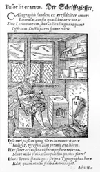 The Letter Plate Maker, utgitt av Hartman Schopper (tresnitt) (b foto)