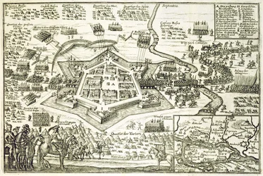 Beleiringen av Neuhausel av tyrkerne i 1663, illustrasjon fra en bok om de osmanske kampanjene i Europa, gravert av Paul Furst (ca. 1605-66)