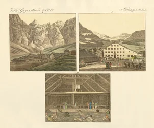 Leukers bad i kantonen Wallis (farget gravering)