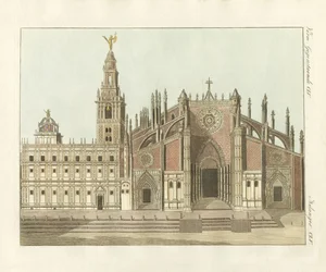 Katedralen eller storbykirken i Sevilla (farget gravering)