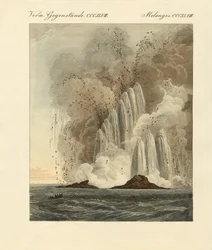 Den nye vulkanøya ved Middelhavet (farget gravering)