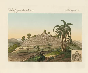 Templet til Buddha av Borobudur i Java (farget gravering)